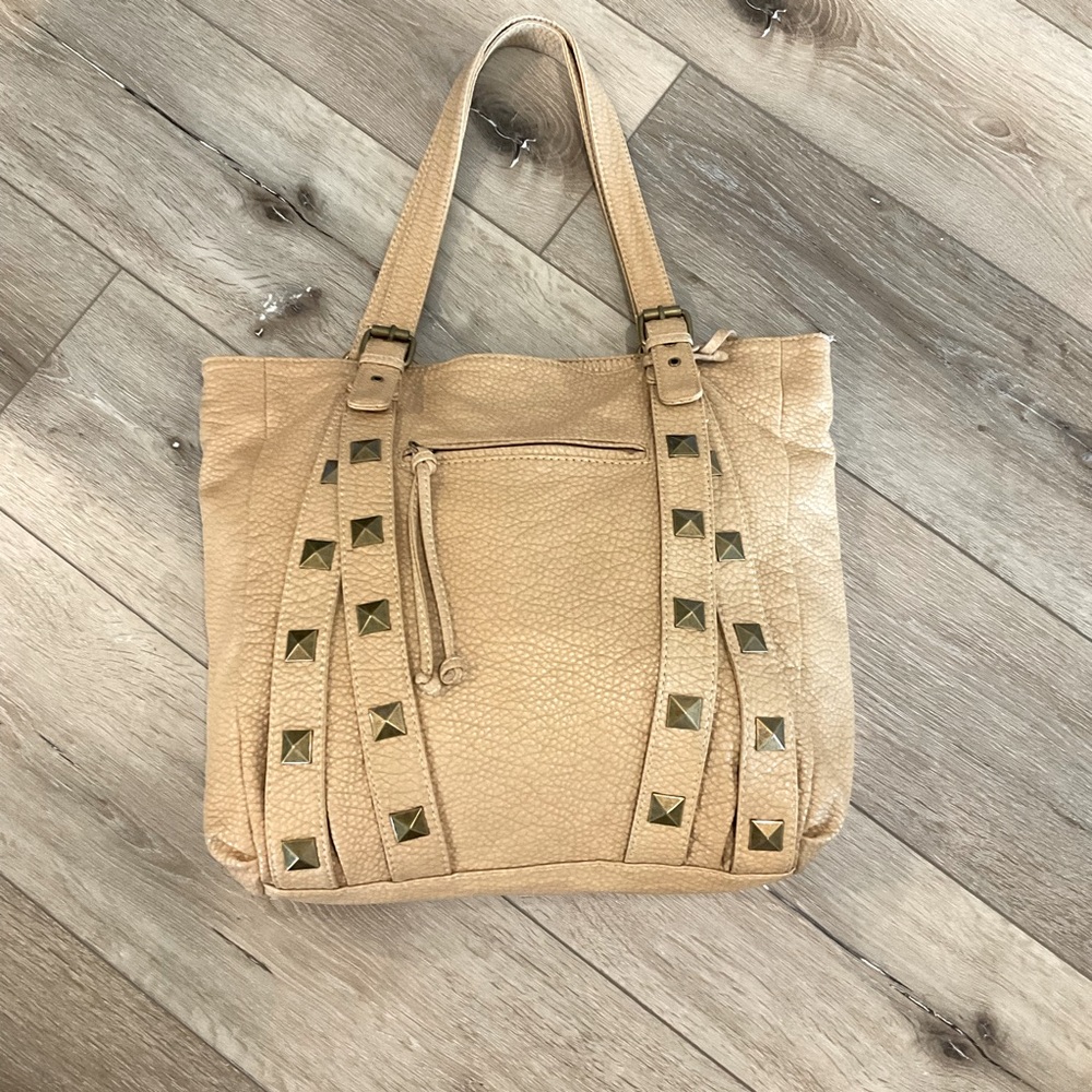 Ecko brand purse, shoulder bag, tan w/ studs